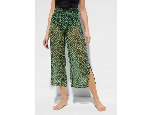 B.P.C szyfonowe zielone spodnie we wzorki plażowe z rozcięciem 48.