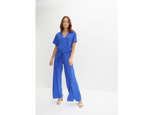 B.P.C Krótka niebieska bluzka z efektem założenia kopertowego ^48/50