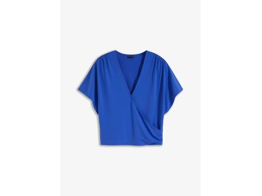 B.P.C Krótka niebieska bluzka z efektem założenia kopertowego ^48/50