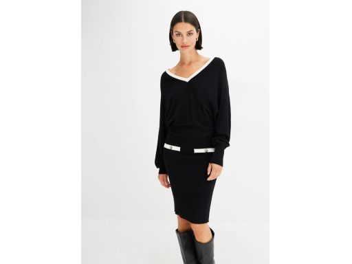 B.P.C sukienka dzianinowa czarna z białym wykończeniem r.36/38