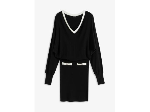 B.P.C sukienka dzianinowa czarna z białym wykończeniem r.36/38