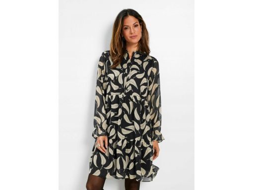 B.P.C sukienka szyfonowa czarna w szare liście ^42