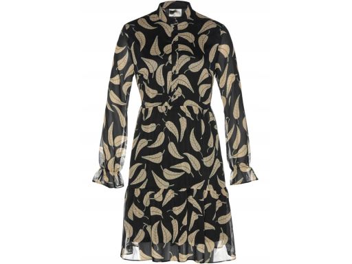 B.P.C sukienka szyfonowa czarna w szare liście ^42