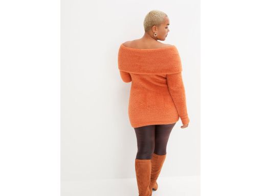 B.P.C długi, włochaty sweter carmen miedziany 36/38.