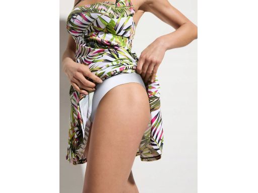 B.P.C sukienka kąpielowa biała w kolorowe liście z wiązaniem na szyi r