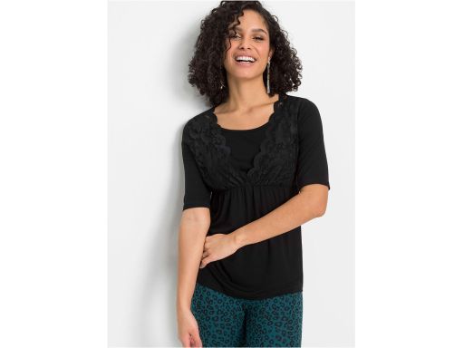 B.P.C bluzka czarna z wiskozy z koronką 36/38.