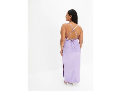 B.P.C długa satynowa sukienka liliowa odkryte plecy lejący dekolt ^38