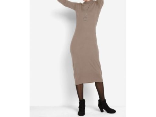 B.P.C dzianinowa sukienka beżowa midi 32/34.