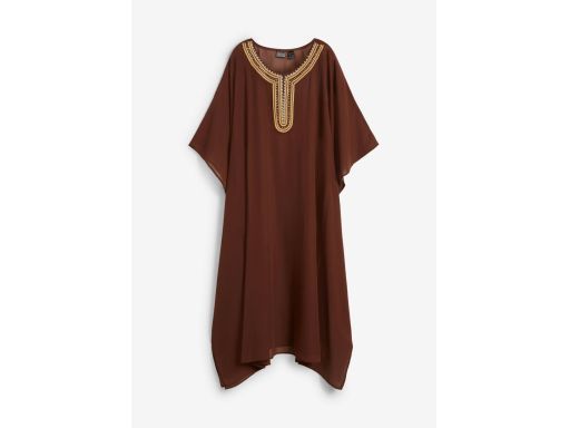 B.P.C sukienka plażowa szyfonowa brązowa długa z aplikacją 52/54.