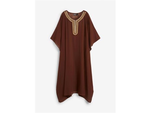 B.P.C sukienka plażowa szyfonowa brązowa długa z aplikacją 52/54.