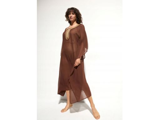 B.P.C sukienka plażowa szyfonowa brązowa długa z aplikacją 52/54.