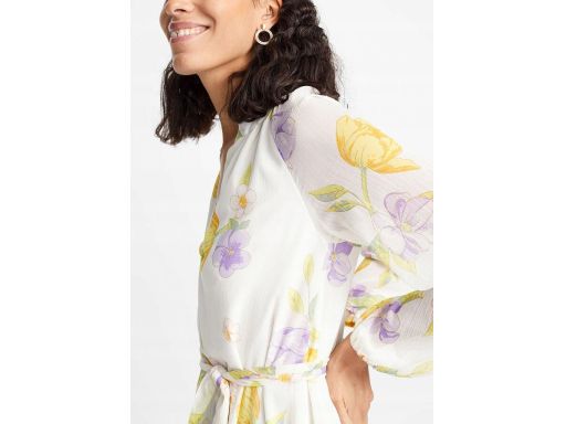 B.P.C biała sukienka szyfonowa w kolorowe kwiaty ^42