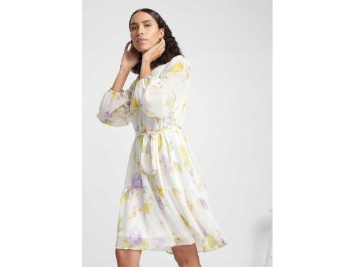 B.P.C biała sukienka szyfonowa w kolorowe kwiaty ^42