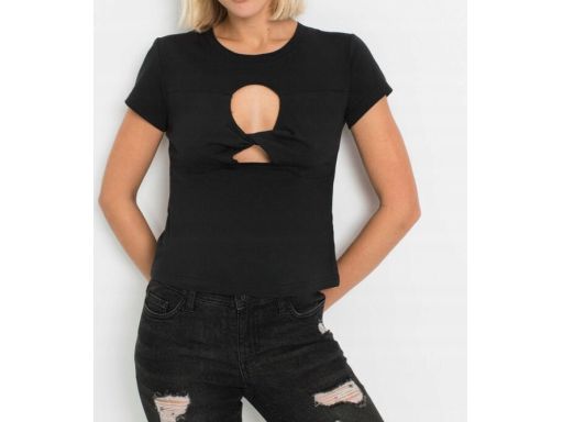 B.P.C krótka czarna bluzka z wycięciami ^36/38