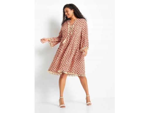B.P.C sukienka tunikowa we wzory z frędzlami boho r.46
