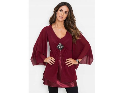 B.P.C tunika szyfonowa warstwowa bordowa z aplikacją r.36