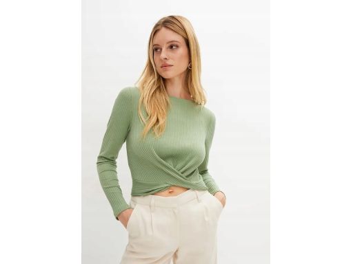 B.P.C bluzka miętowa prążek z marszczeniem 44/46.