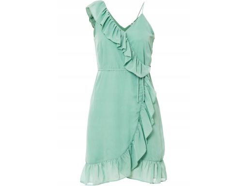 B.P.C. sukienka szyfon falbany kopertowa szałwiowa r.44