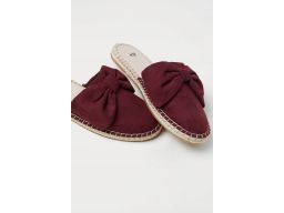 H&M bordowe klapki z dużą kokardą 36