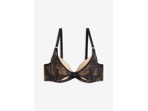 B.P.C biustonosz usztywniany na fiszbinach beżowy z czarną koronką r.8