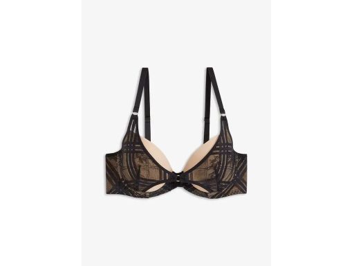 B.P.C biustonosz usztywniany na fiszbinach beżowy z czarną koronką r.8