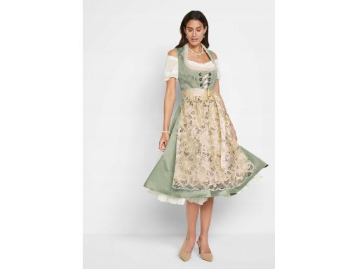 B.P.C. pistacjowa sukienka ludowa ze złotym faktuchem z cekinkami ^54