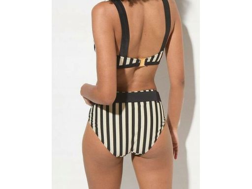 B.P.C bikini kremowo-czarno-złote w paski z figami z paskiem 40.