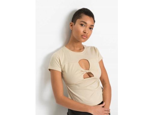 AG9982 krótka beżowa bluzka z wycięciami r.40/42