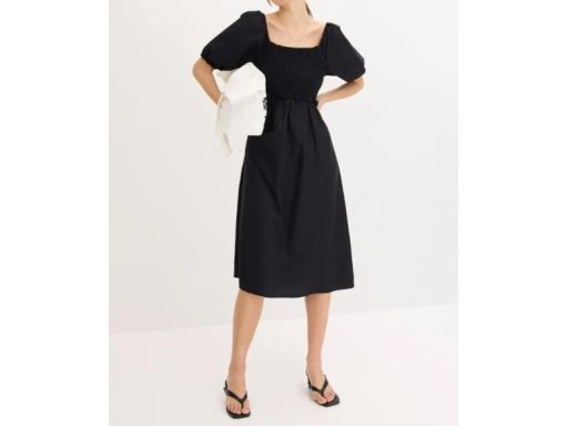 B.P.C czarna sukienka midi z marszczeniem 40.