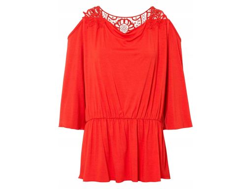 B.P.C czerwona bluzka z koronką odkryte ramiona ^36/38