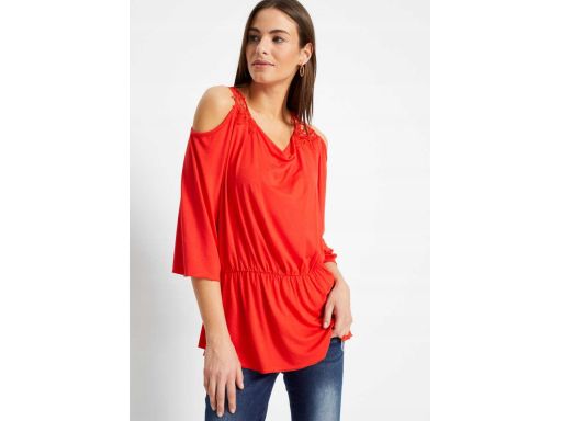 B.P.C czerwona bluzka z koronką odkryte ramiona ^36/38