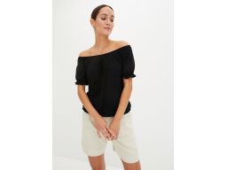 B.P.C czarna bluzka carmen z frędzlami r.36/38