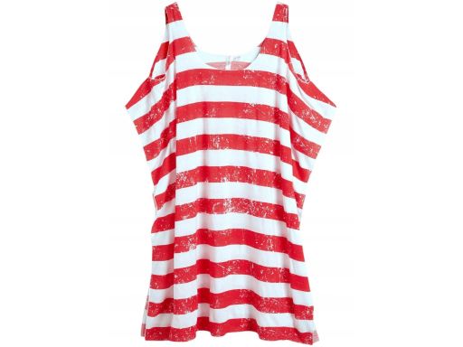 B.P.C sukienka plażowa biało-czerwona w paski z wycięciami ^44/46