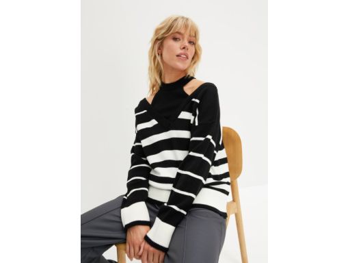 B.P.C sweter w paski z wycięciami przy szyi 40/42.