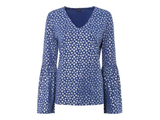 B.P.C połyskująca chabrowa bluzka rozszerzane rękawy 36/38