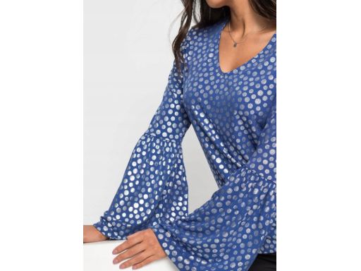 B.P.C połyskująca chabrowa bluzka rozszerzane rękawy 36/38