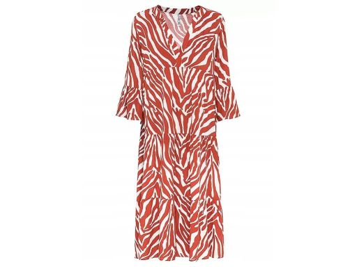 B.P.C sukienka midi z falbanką we wzory zebry brązowa 40.