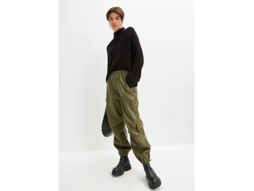 B.P.C spodnie eko skóra ciemna zieleń luźny fason ^50