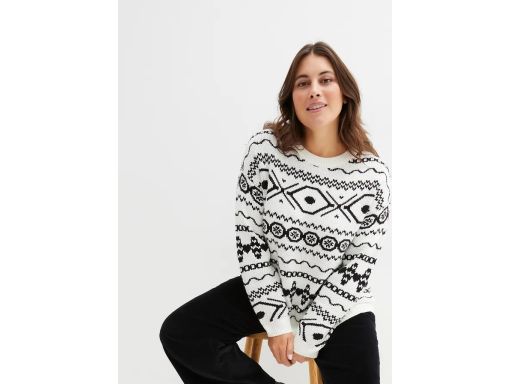 B.P.C sweter śmietankowy z czarnym norweskim wzorem r.48/50