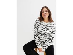 B.P.C sweter śmietankowy z czarnym norweskim wzorem r.48/50