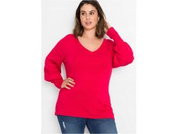 B.P.C sweterek z balonowymi rękawami czerwień granatu r.32/34