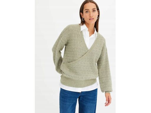 B.P.C sweterek kopertowy z połyskiem zgaszona zieleń r.36/38