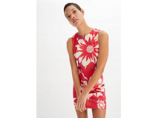 B.P.C sukienka różowa z nadrukiem oraz wiązaniem ^40/42