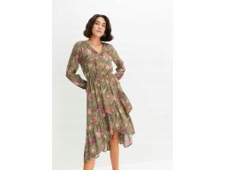 B.P.C sukienka midi asymetryczna khaki w kolorowe wzory 36.