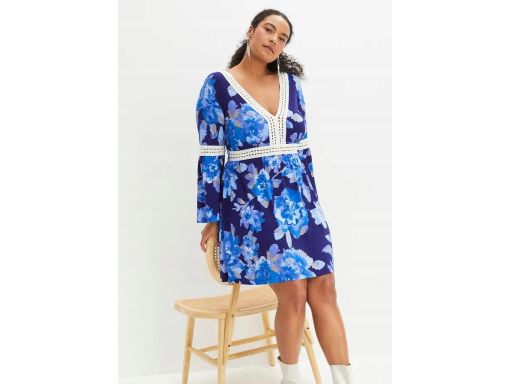 B.P.C niebieska sukienka z szydełkową wstawką r.44/46