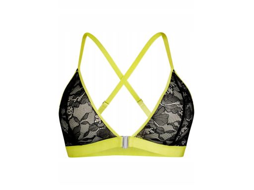 B.P.C miękki biustonosz koronkowy zapięcie przód czarno limonkowy 80B.