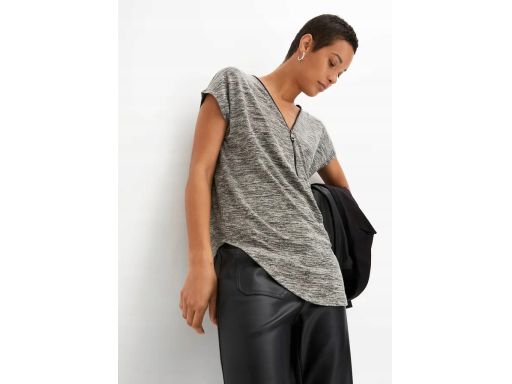 B.P.C t-shirt oversize z zamkiem szary melanż ^40/42