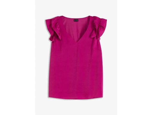 B.P.C bluzka satynowa bez rękawów z falbaną fioletowa orchidea ^42