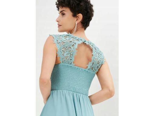 B.P.C sukienka wieczorowa długa z koronką niebieska mineralna r.38