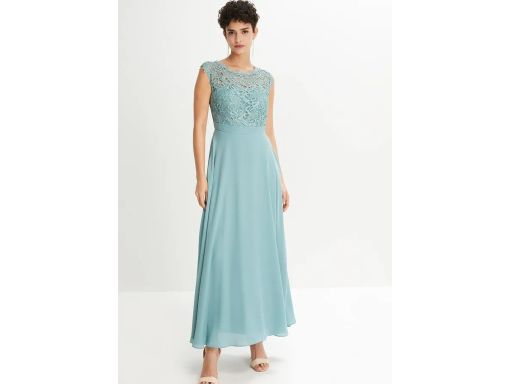 B.P.C sukienka wieczorowa długa z koronką niebieska mineralna r.38